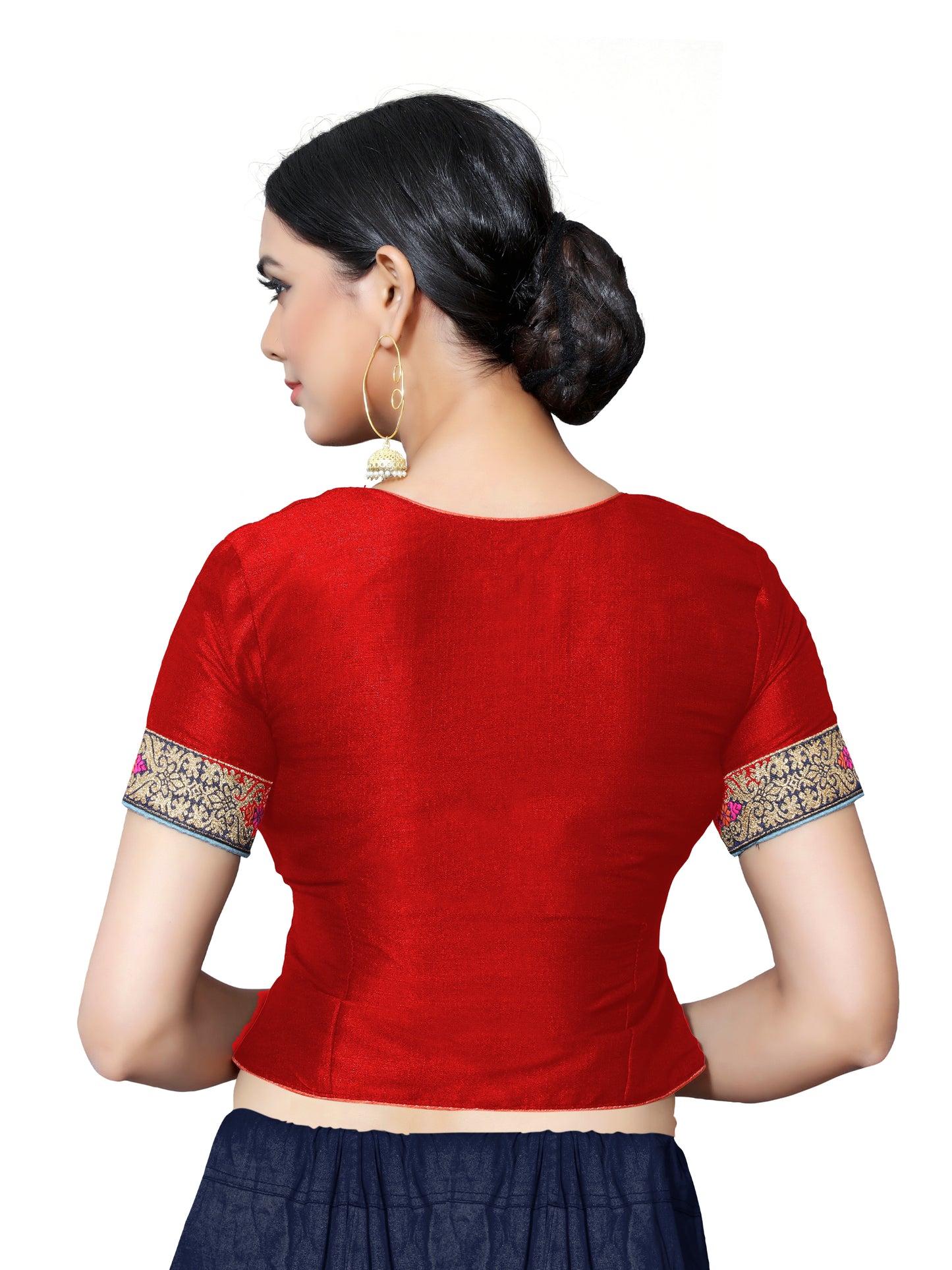 In-Sattva Women's Silk Short Sleeve Lace Blouse; Fire Red