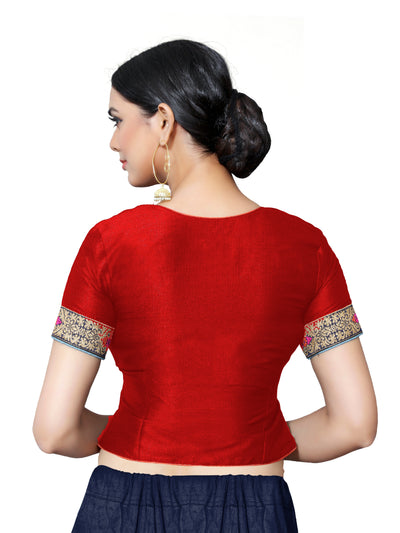 In-Sattva Women's Silk Short Sleeve Lace Blouse; Fire Red