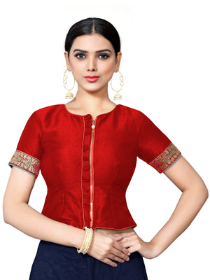 In-Sattva Women's Silk Short Sleeve Lace Blouse; Fire Red