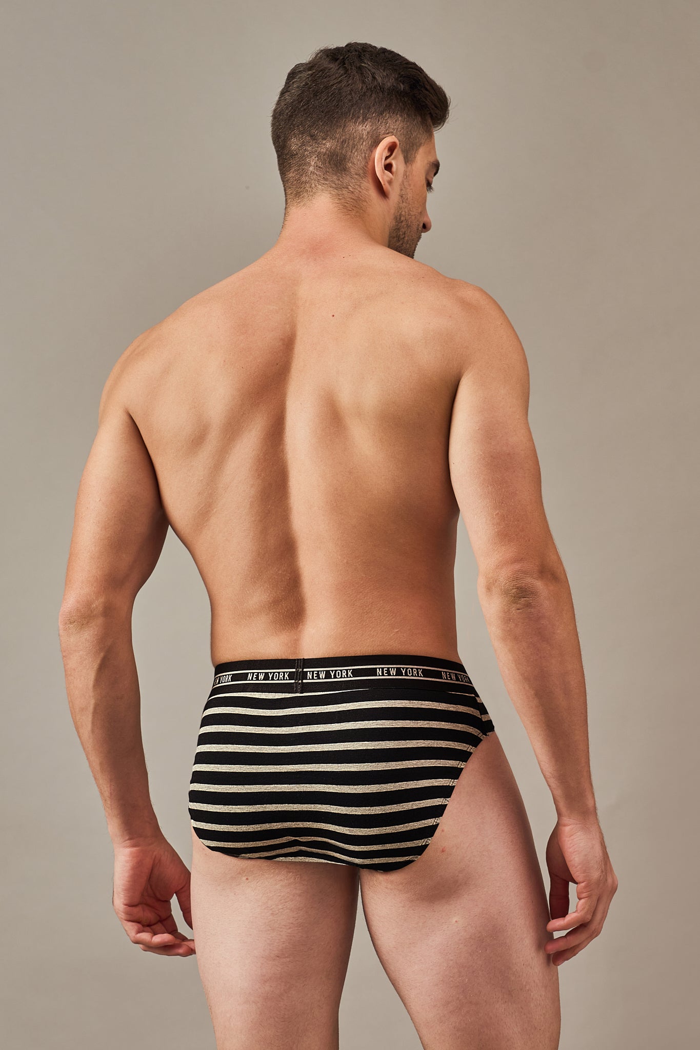 Men's Essentials - Luxe Premium Cotton Striped Briefs - Shadow Steel