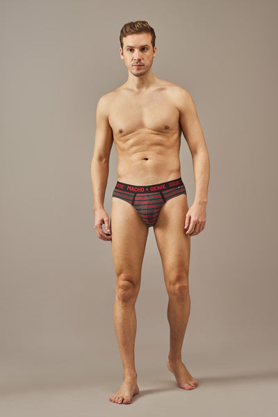 Men's Essentials - Luxe Premium Cotton Striped Briefs - Midnight Crimson