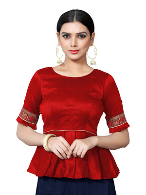In-Sattva Women's Silk Lace Button Half Sleeve Blouse; Carmine Red