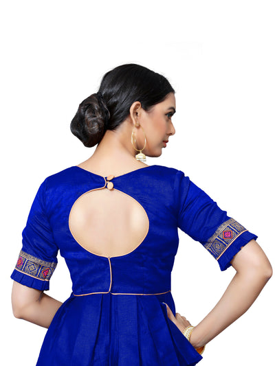 In-Sattva Women's Silk Lace Button Half Sleeve Blouse; Vibrant Blue