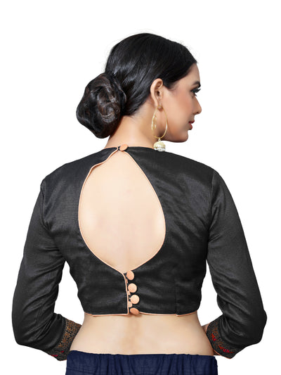 In-Sattva Women's Silk Lace Halter Neck Blouse; Mysterious Black