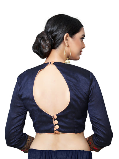 In-Sattva Women's Silk Lace Halter Neck Blouse; Admiral Blue