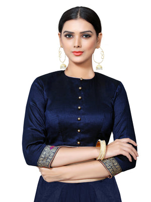 In-Sattva Women's Silk Lace Halter Neck Blouse; Admiral Blue