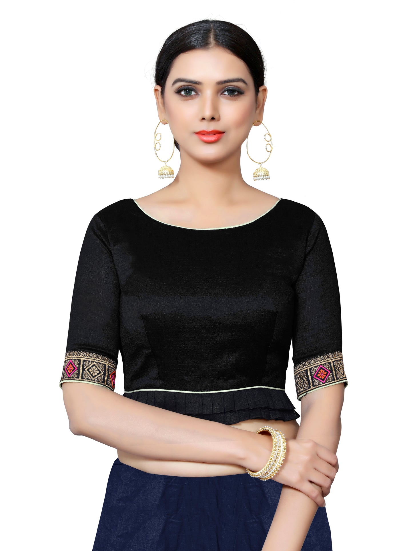 In-Sattva Women's Silk Lace Pearl Halter Neck; Coal Black