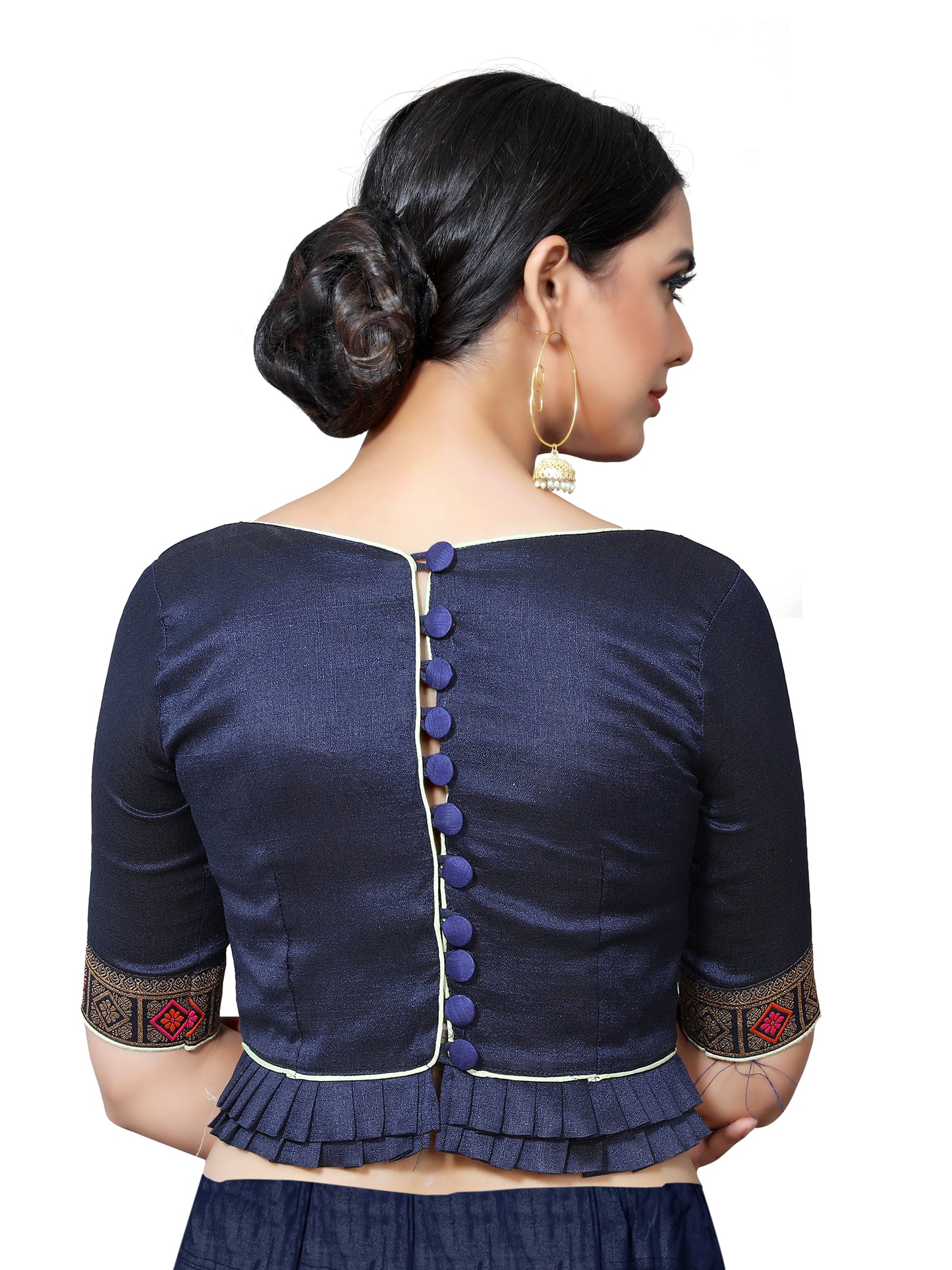 In-Sattva Women's Silk Lace Pearl Halter Neck; Egyptian Blue