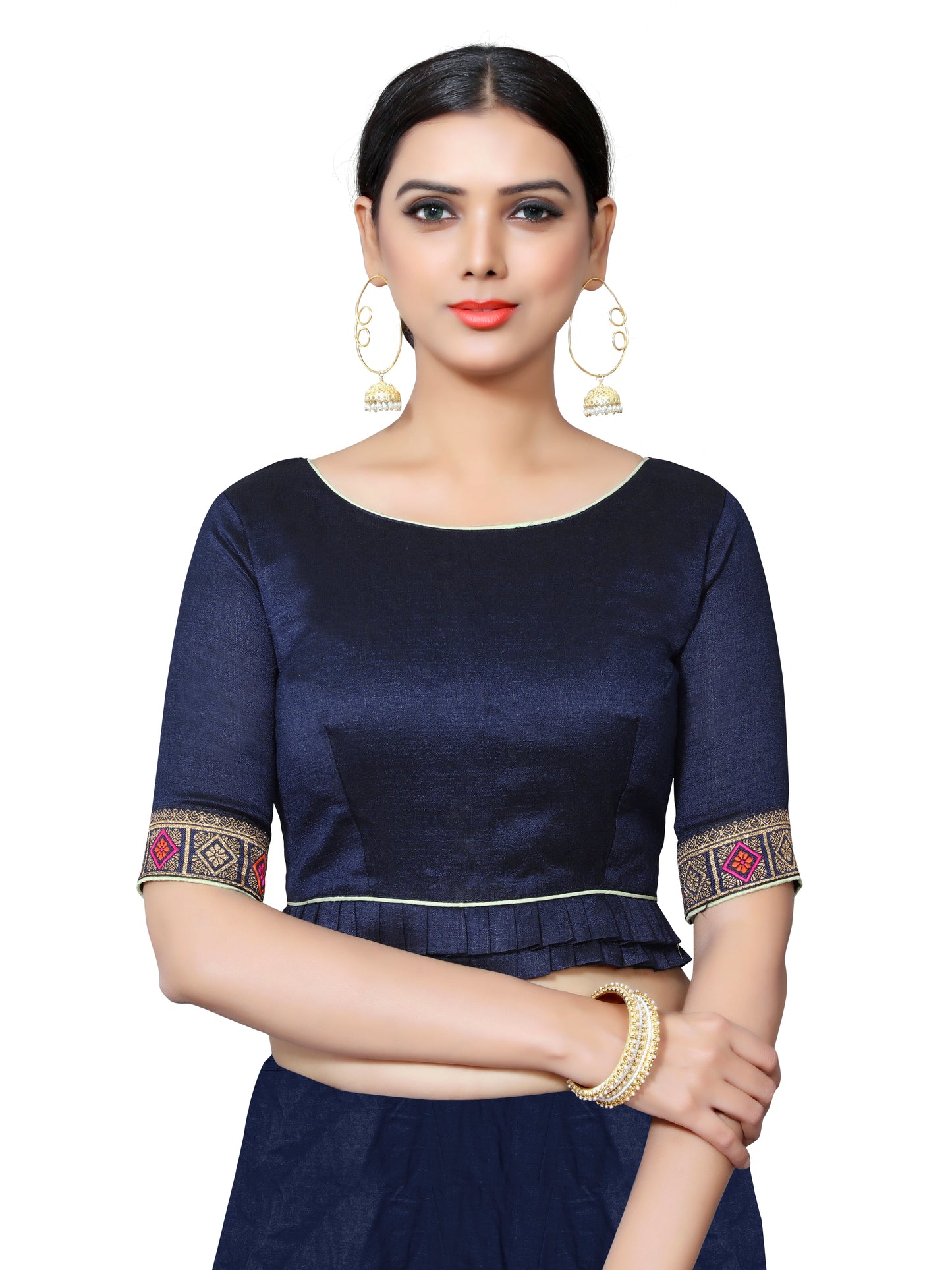 In-Sattva Women's Silk Lace Pearl Halter Neck; Egyptian Blue