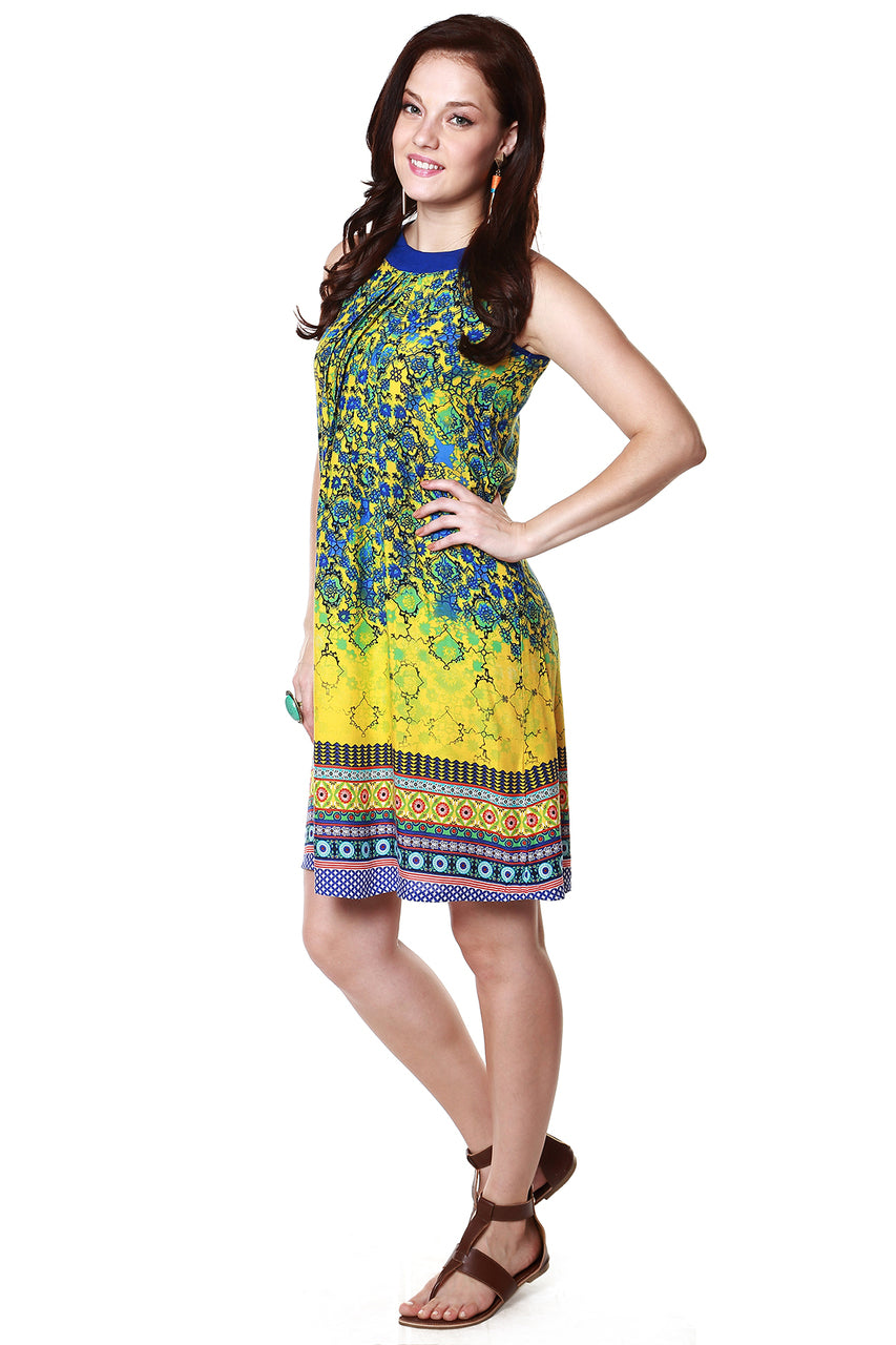 Global Desi Womens Boho Multi-Stripe Printed Decorative Hem Dress - Side