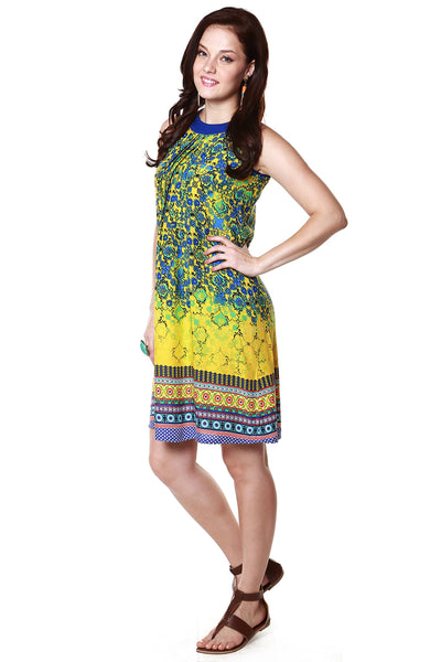 Global Desi Womens Boho Multi-Stripe Printed Decorative Hem Dress - Side