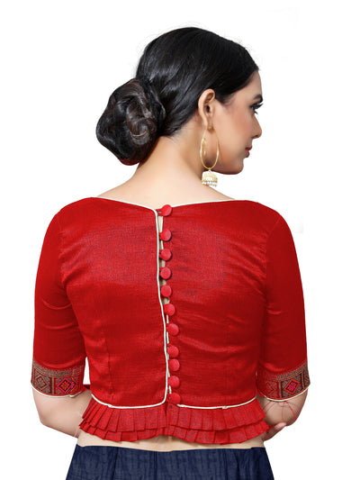In-Sattva Women's Silk Lace Pearl Halter Neck; Crimson Red