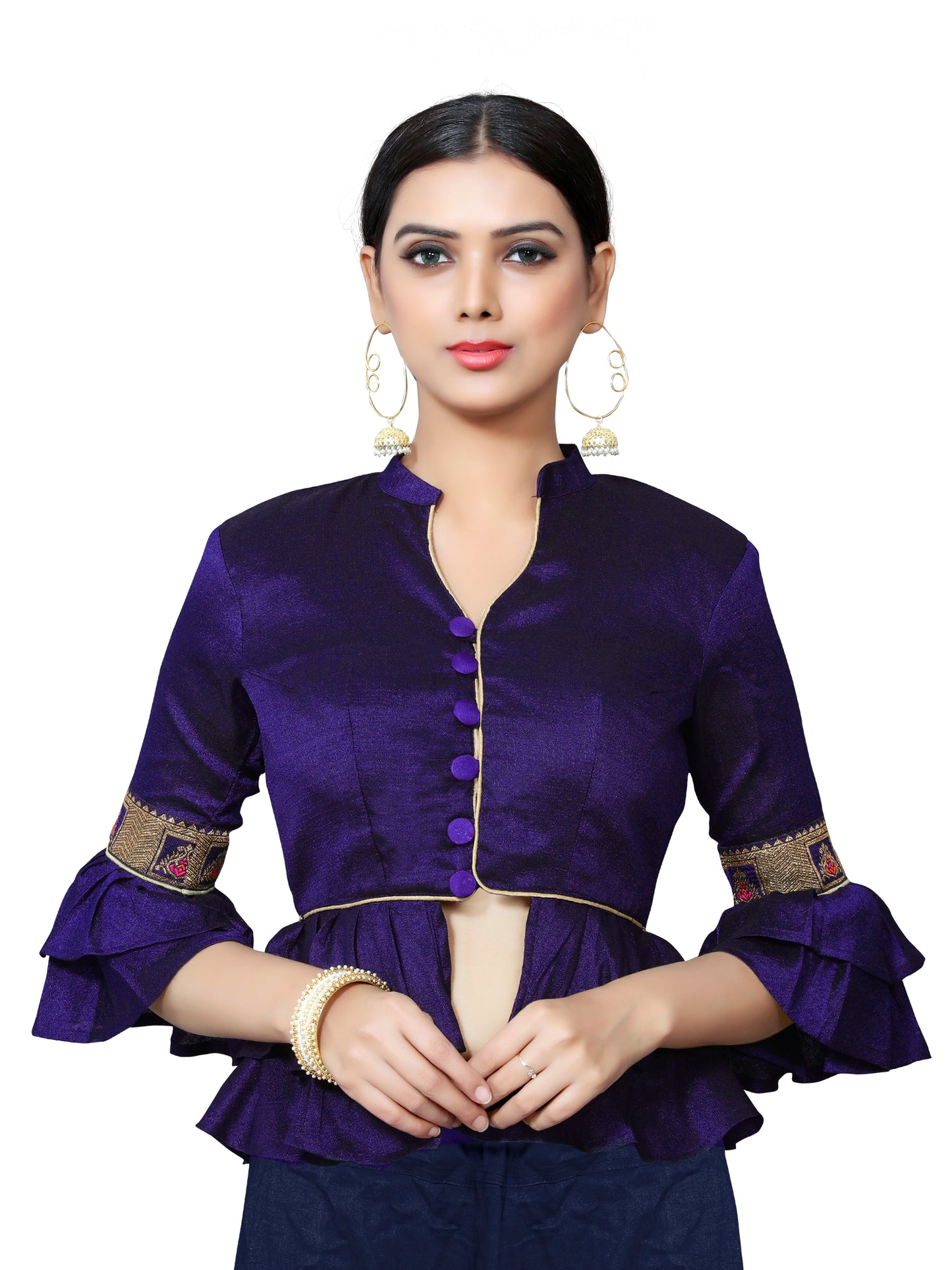 In-Sattva Women's Silk Lace Button V-Neck Blouse; Mullberry Lavender