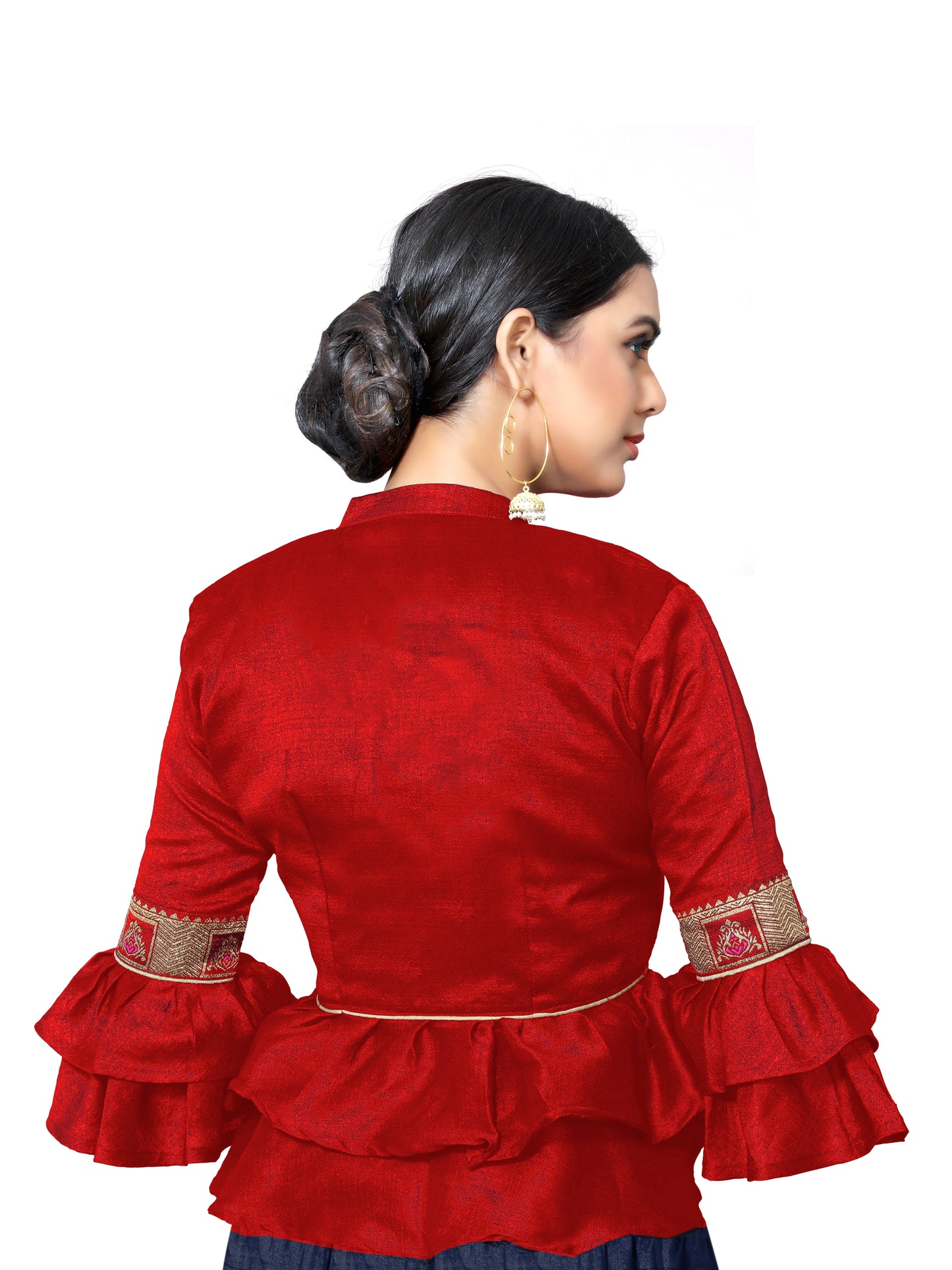 In-Sattva Women's Silk Lace Button V-Neck Blouse; Rosewood Red