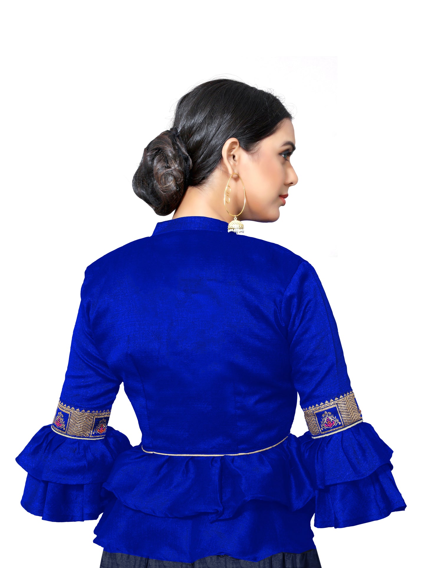 In-Sattva Women's Silk Lace Button V-Neck Blouse; Indigo Blue