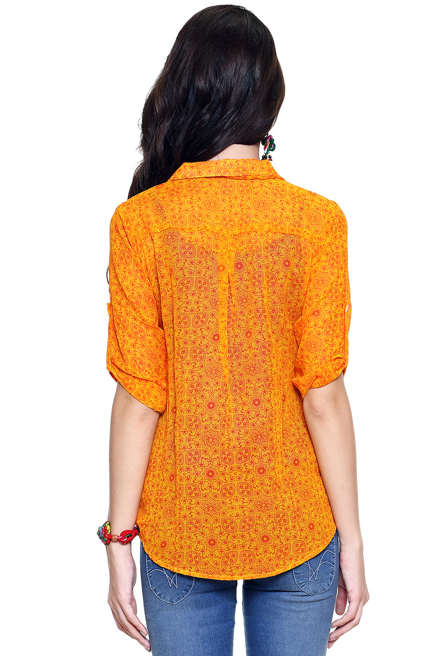 Global Desi Womens Boho Multi-Stripe Button Down Top - Back
