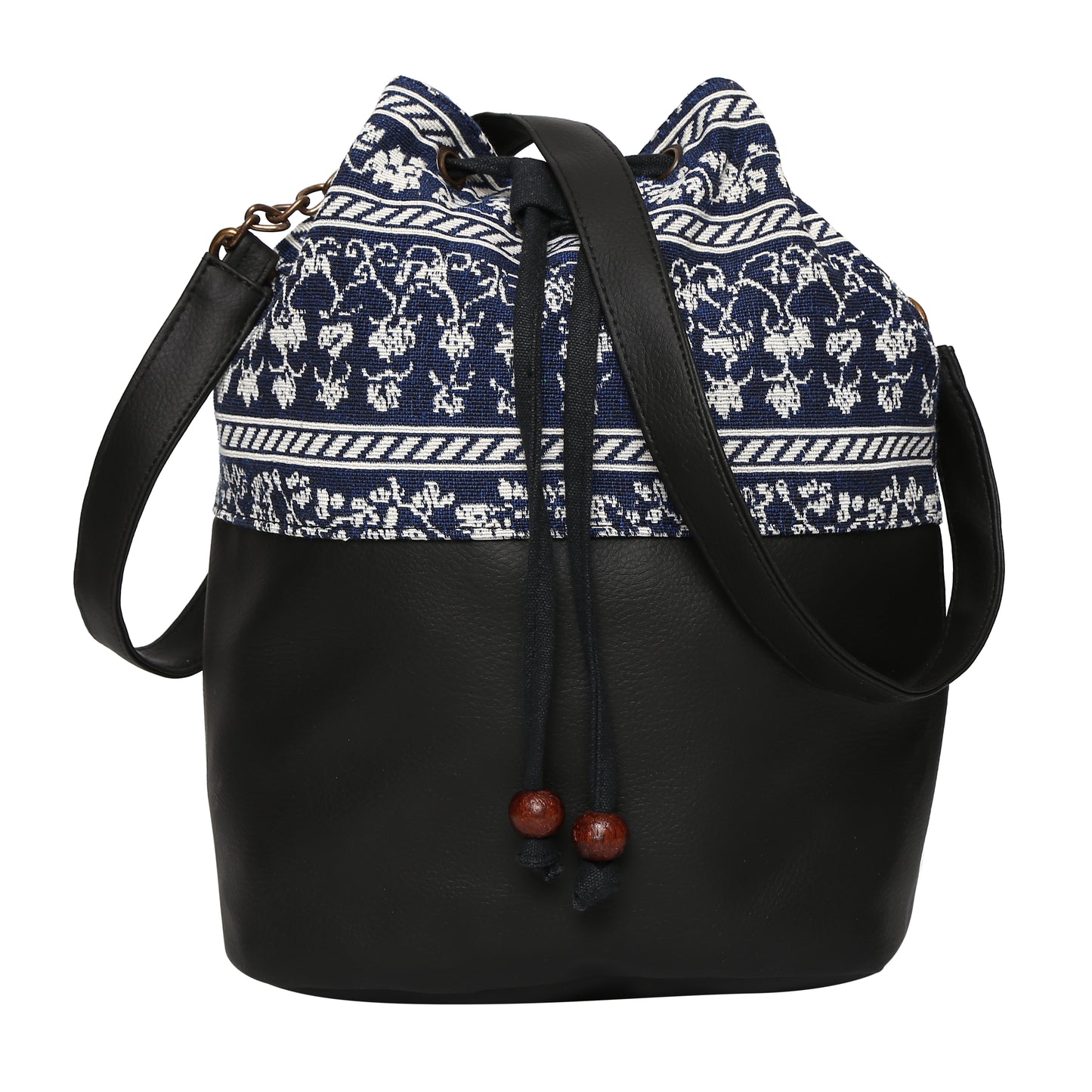 Women's Crossbody Floral Navy Blue Striped Black Bucket Bag