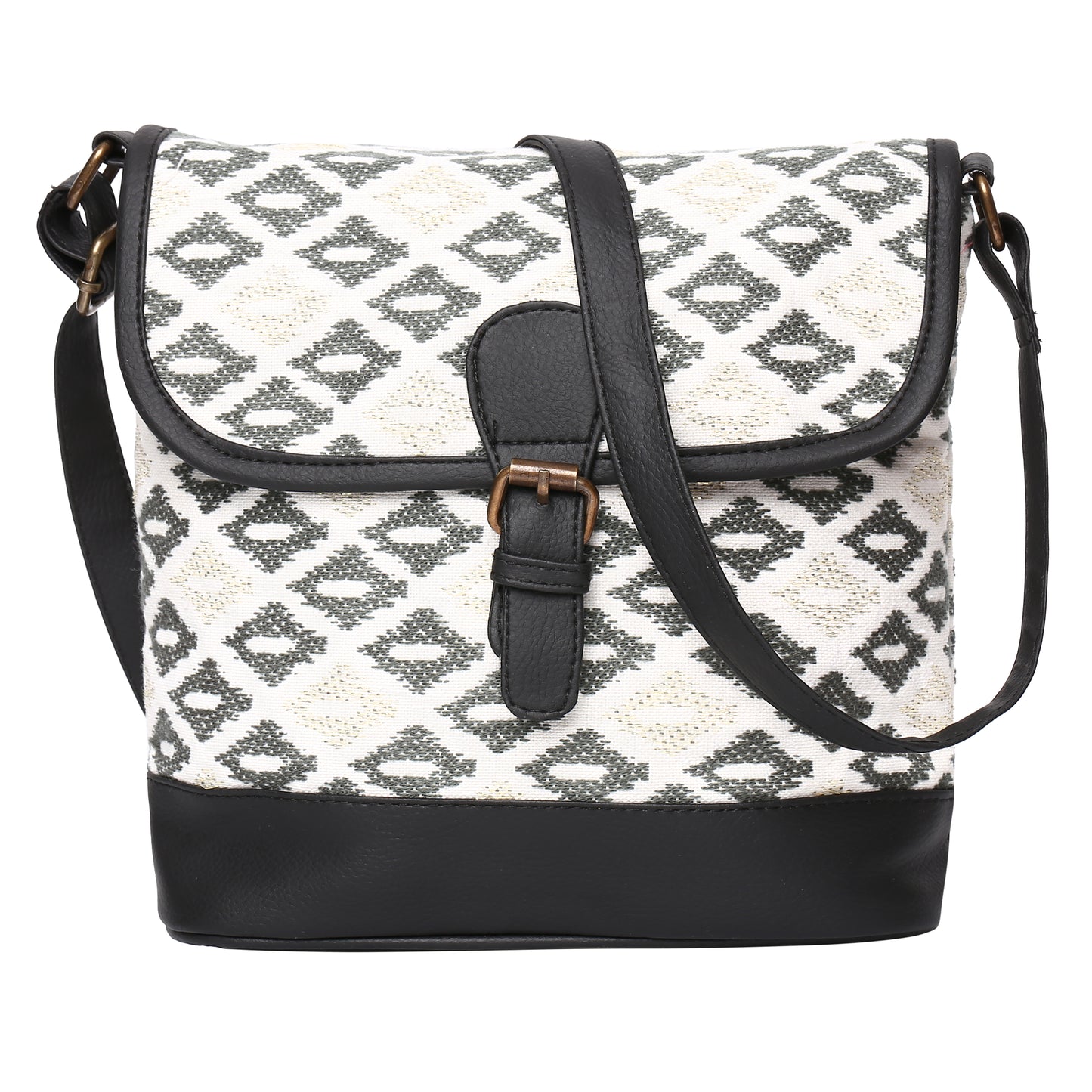 Women's Crossbody Black and White Diamond Satchel Bag