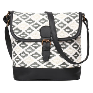 Women's Crossbody Black and White Diamond Satchel Bag