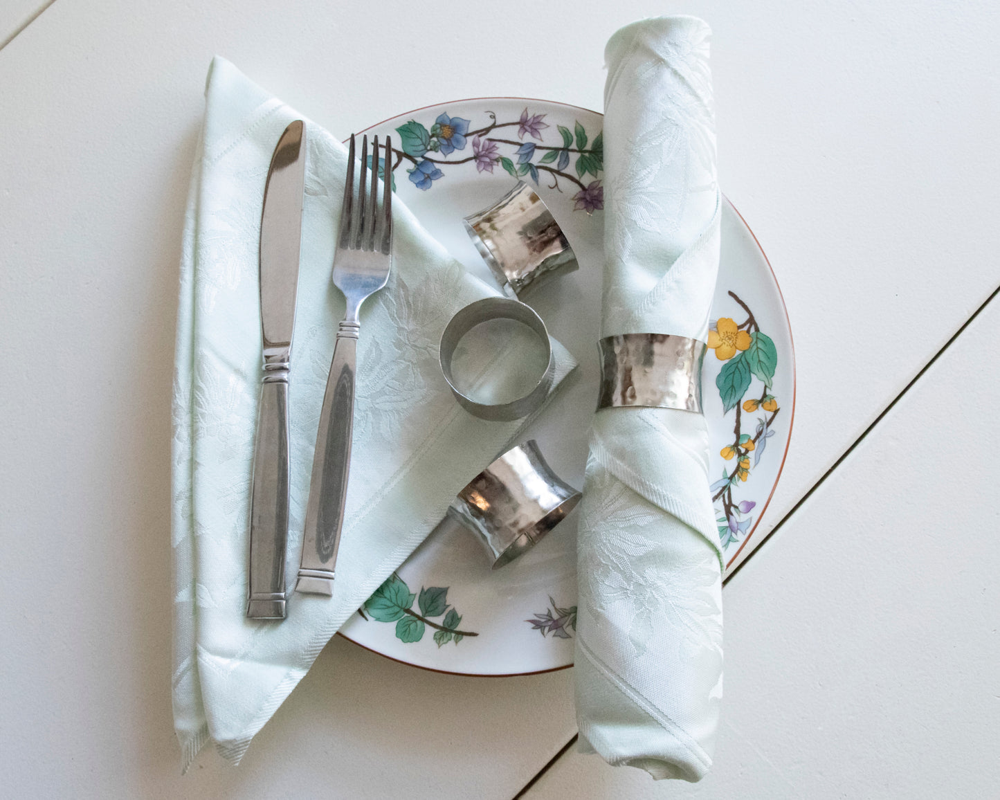 Handmade Solid Metal Hammered Napkin Rings for Dinners, Weddings, Banquets, and Special Occasions; Silver