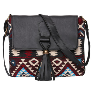 Women's Crossbody Multicolored Red Aztec Print w/Tassel