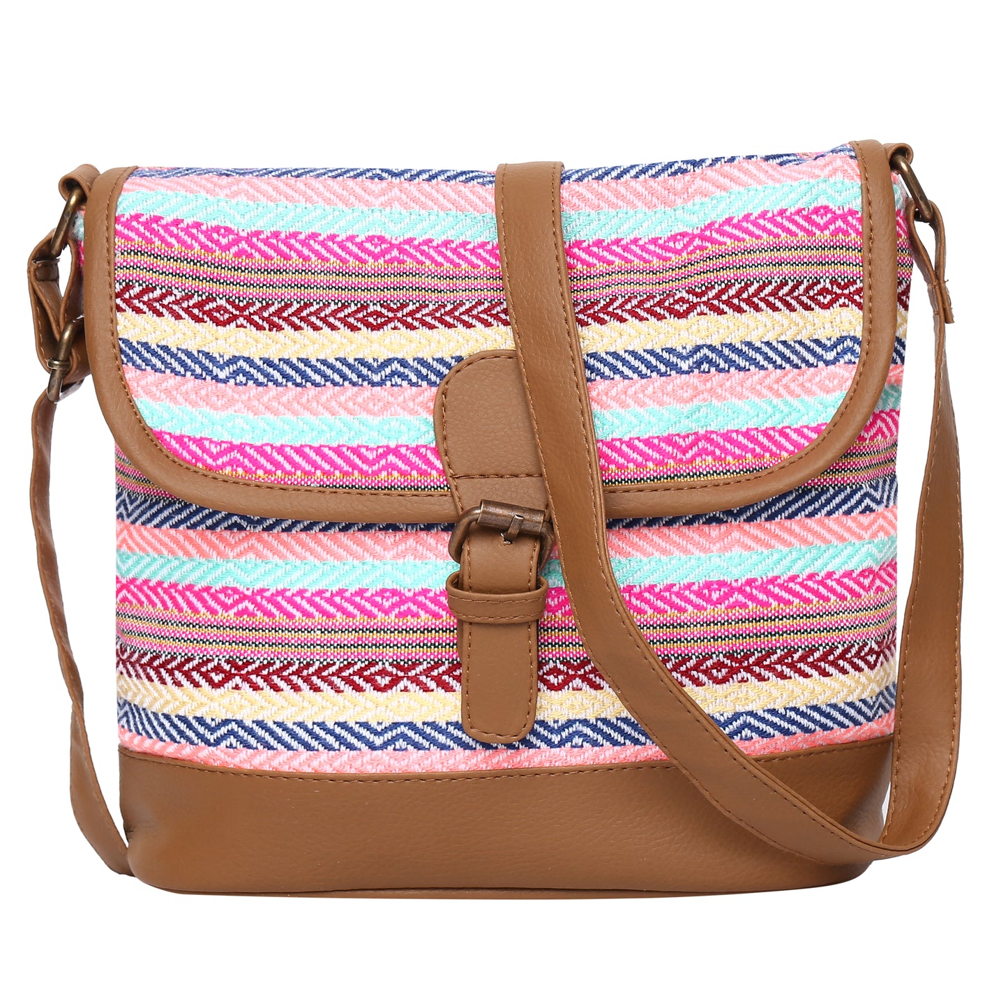 Women's Crossbody Multicolored Striped Textured Bag