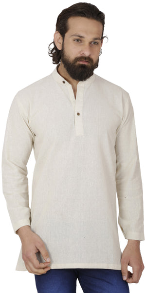 Men's  Indian Traditional Khadi cotton Kurta Tunic: Off-White | Front view | In-Sattva