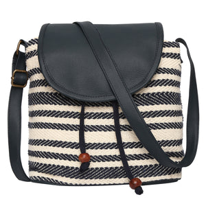 Women's Crossbody Cream and Navy Blue Striped Bucket Bag