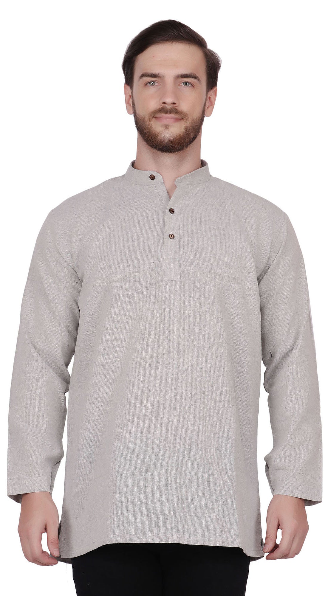 Men's  Indian Traditional Khadi cotton Kurta Tunic: Gray | Front view | In-Sattva