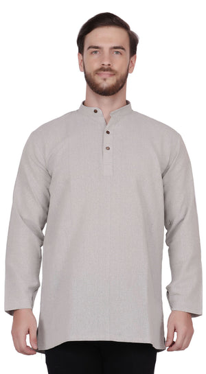 Men's  Indian Traditional Khadi cotton Kurta Tunic: Gray | Front view | In-Sattva