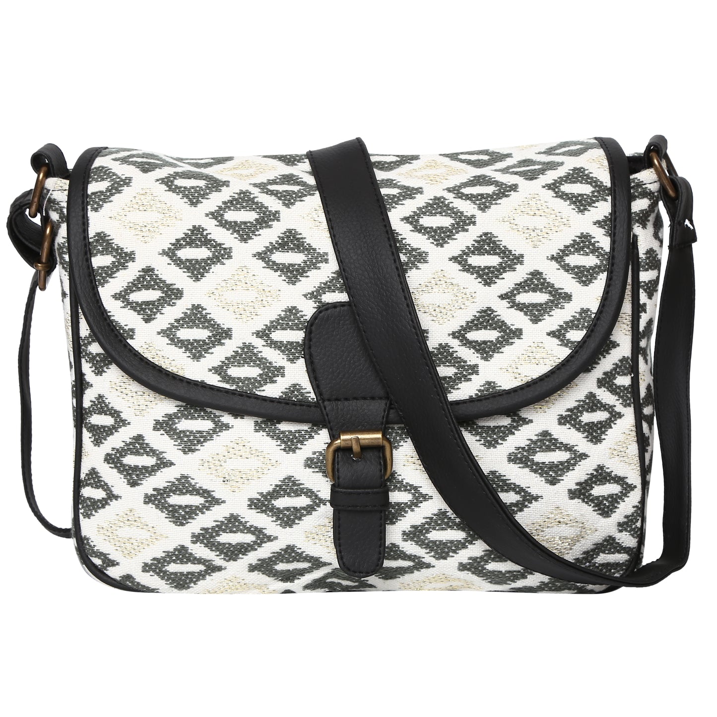 Women's Crossbody Black and White Diamond Textured Bag