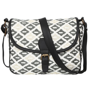 Women's Crossbody Black and White Diamond Textured Bag