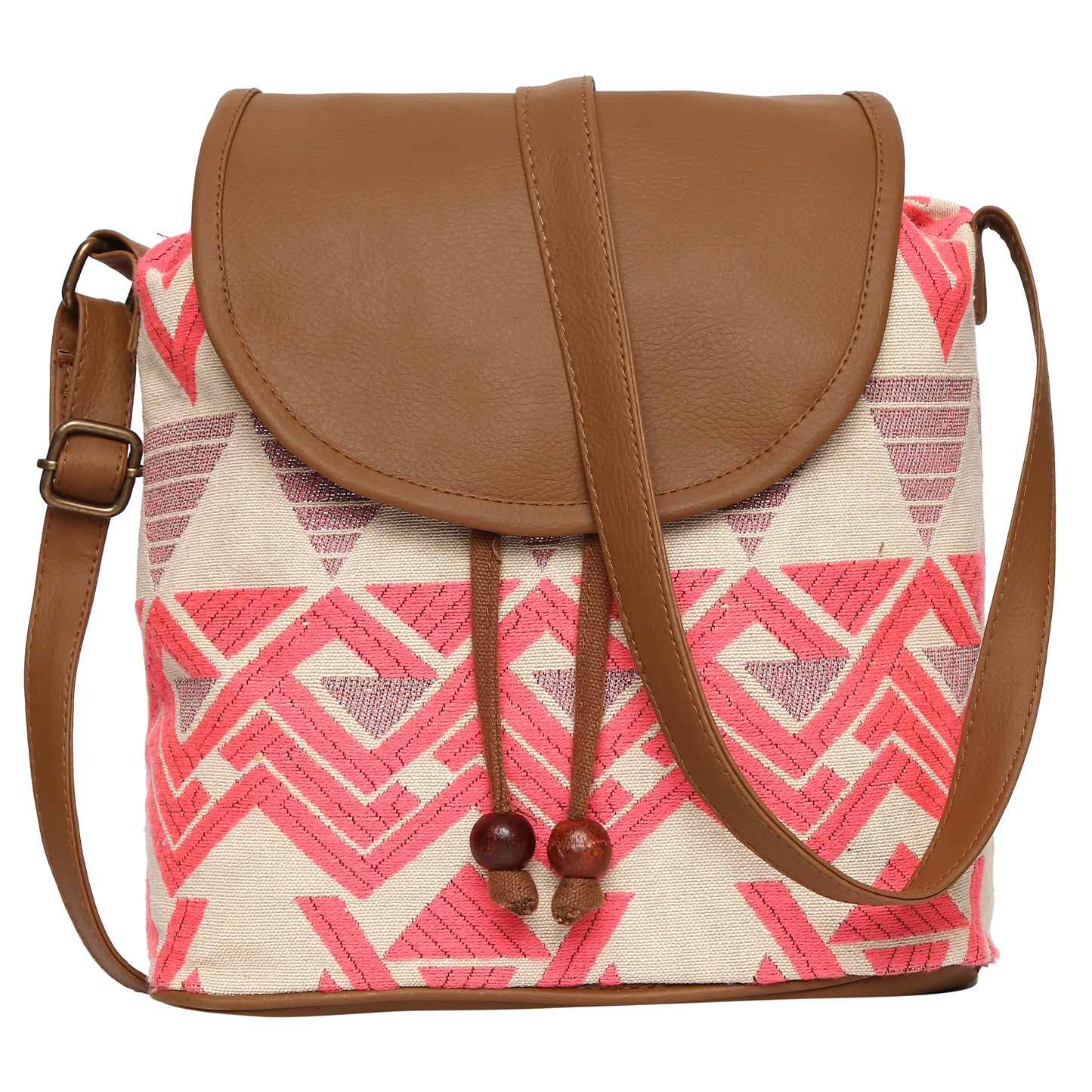 Women's Crossbody Cream and Coral Boho Print