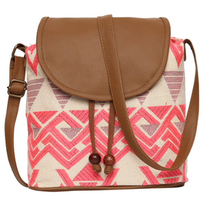 Women's Crossbody Cream and Coral Boho Print