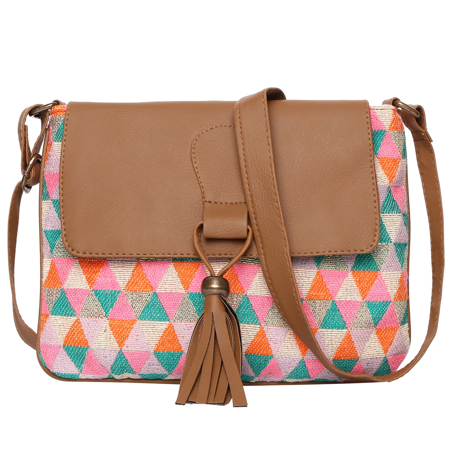 Women's Crossbody Multicolored Diamond Print w/Tassel