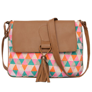 Women's Crossbody Multicolored Diamond Print w/Tassel