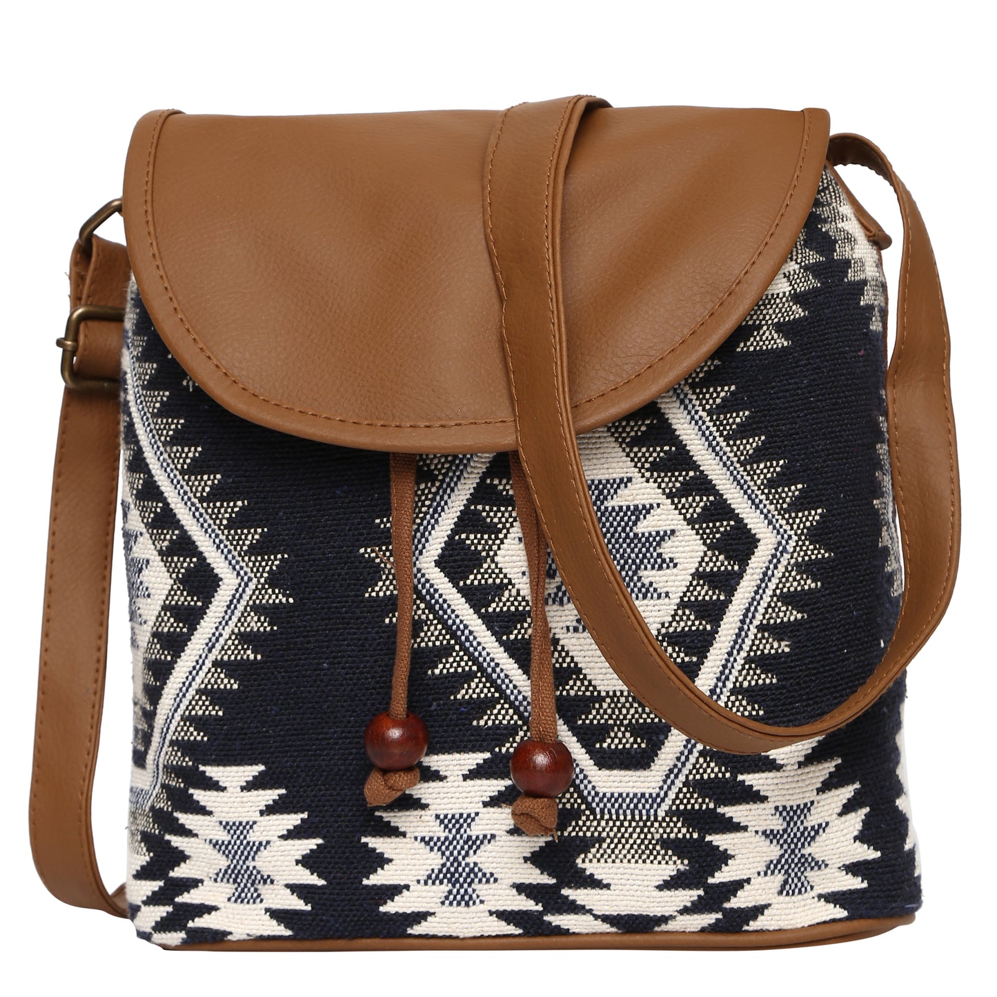 Women's Crossbody Black Aztec Print with Vegan Leather Bag