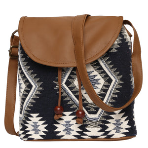 Women's Crossbody Black Aztec Print with Vegan Leather Bag