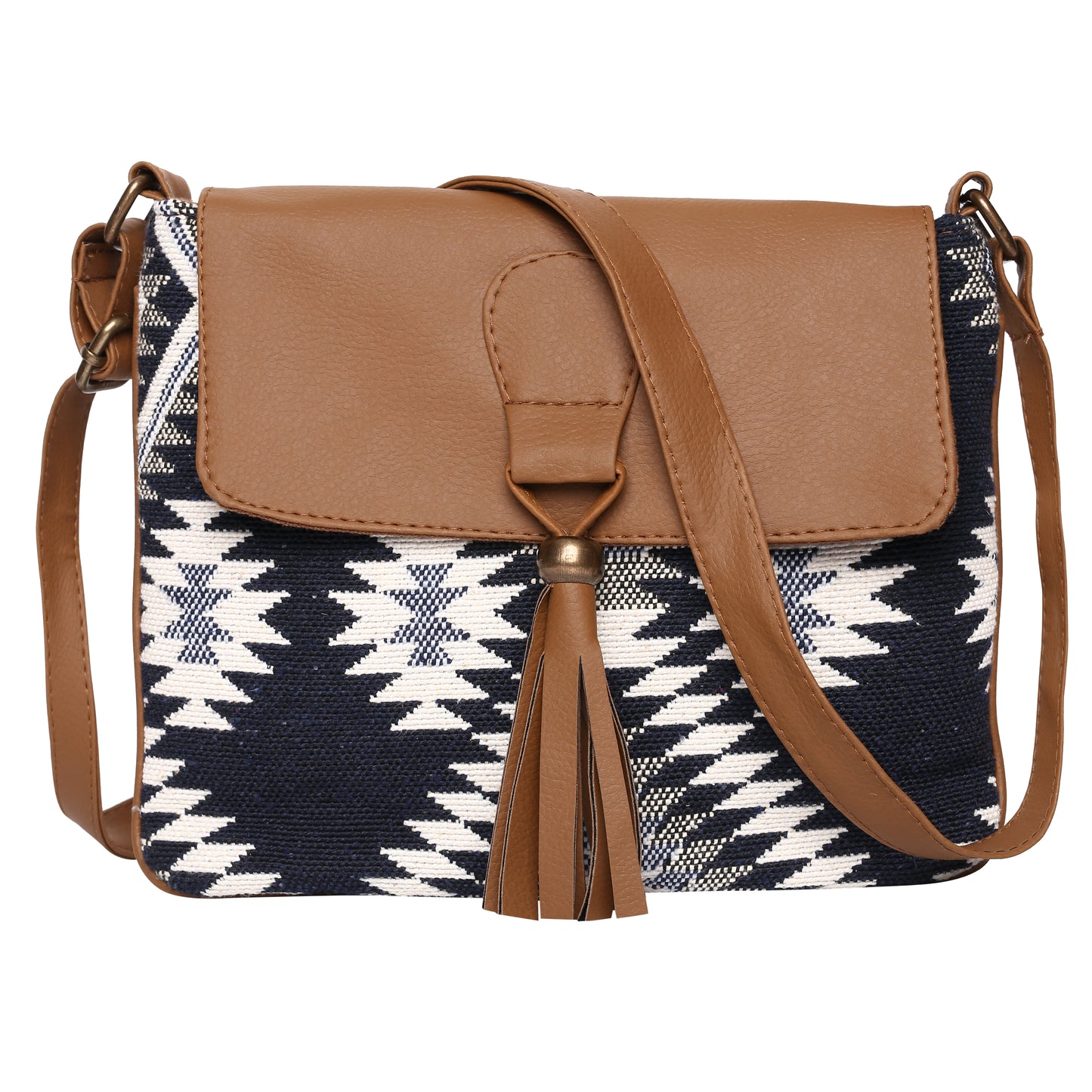 Women's Crossbody Black Aztec Print w/Tassel