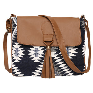 Women's Crossbody Black Aztec Print w/Tassel