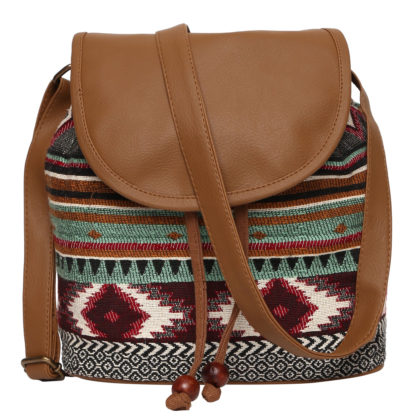 Women's Crossbody Multicolor Green Tribal Print Bucket Bag