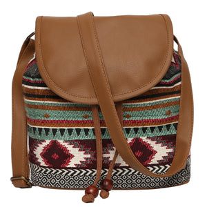 Women's Crossbody Multicolor Green Tribal Print Bucket Bag