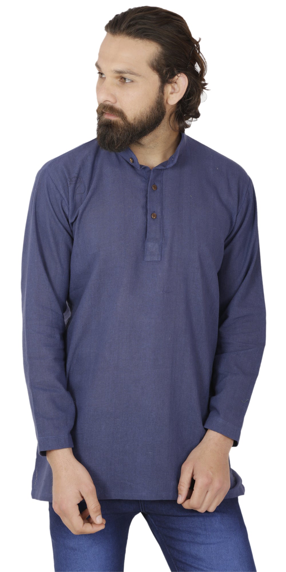 Men's  Indian Traditional Khadi cotton Kurta Tunic: Blue | Front view | In-Sattva