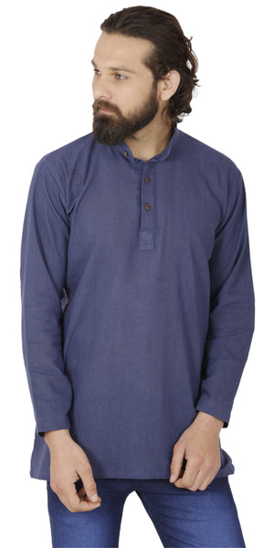 Men's  Indian Traditional Khadi cotton Kurta Tunic: Blue | Front view | In-Sattva