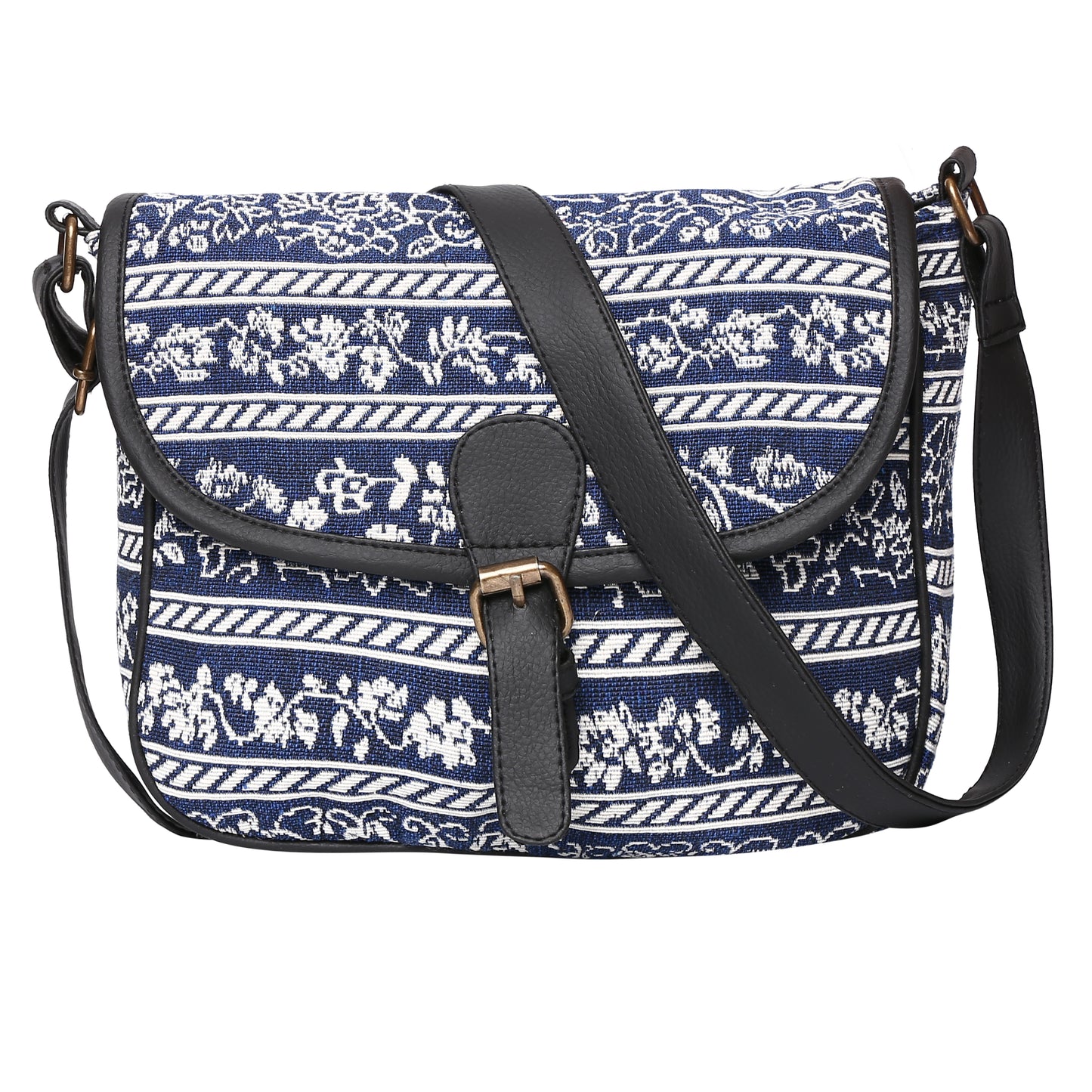 Women's Crossbody Navy Blue Floral Striped Bag