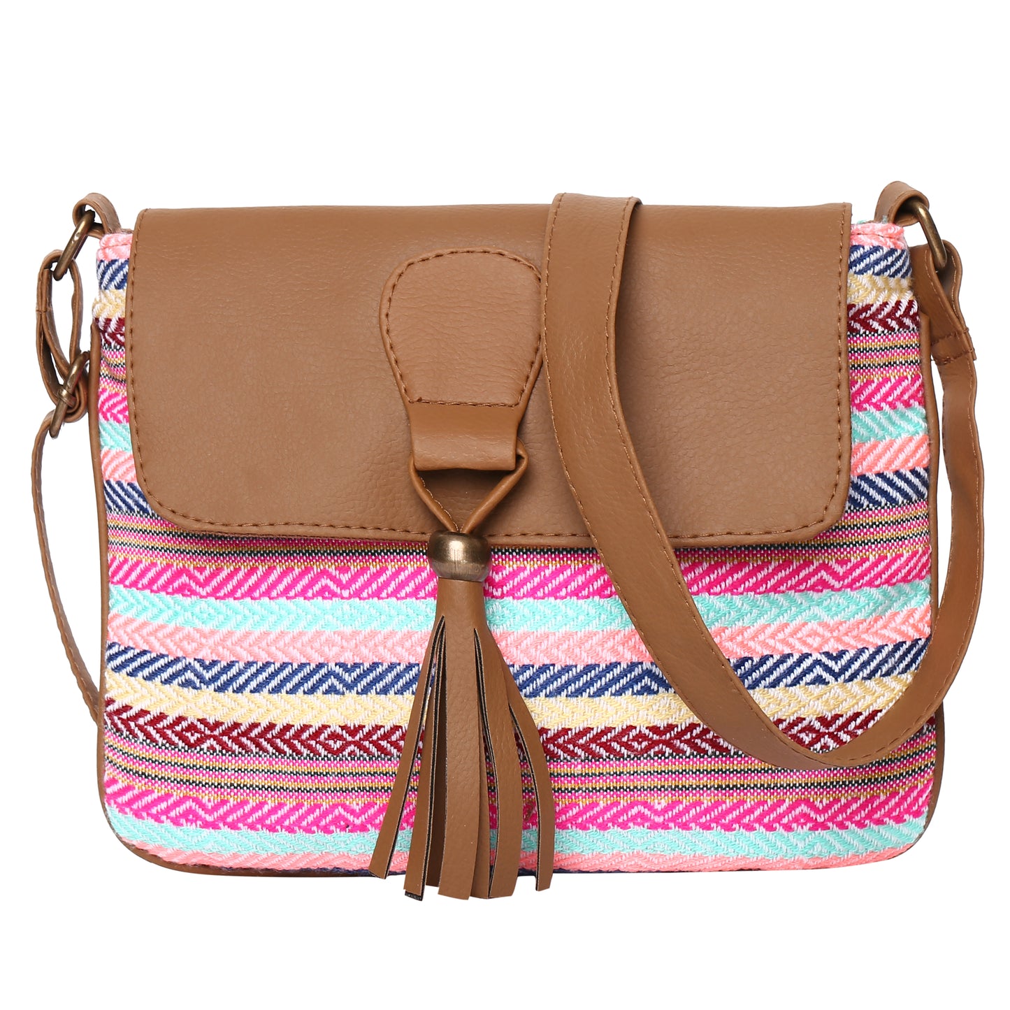 Women's Crossbody Multicolored Striped Print w/Tassel