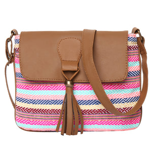 Women's Crossbody Multicolored Striped Print w/Tassel