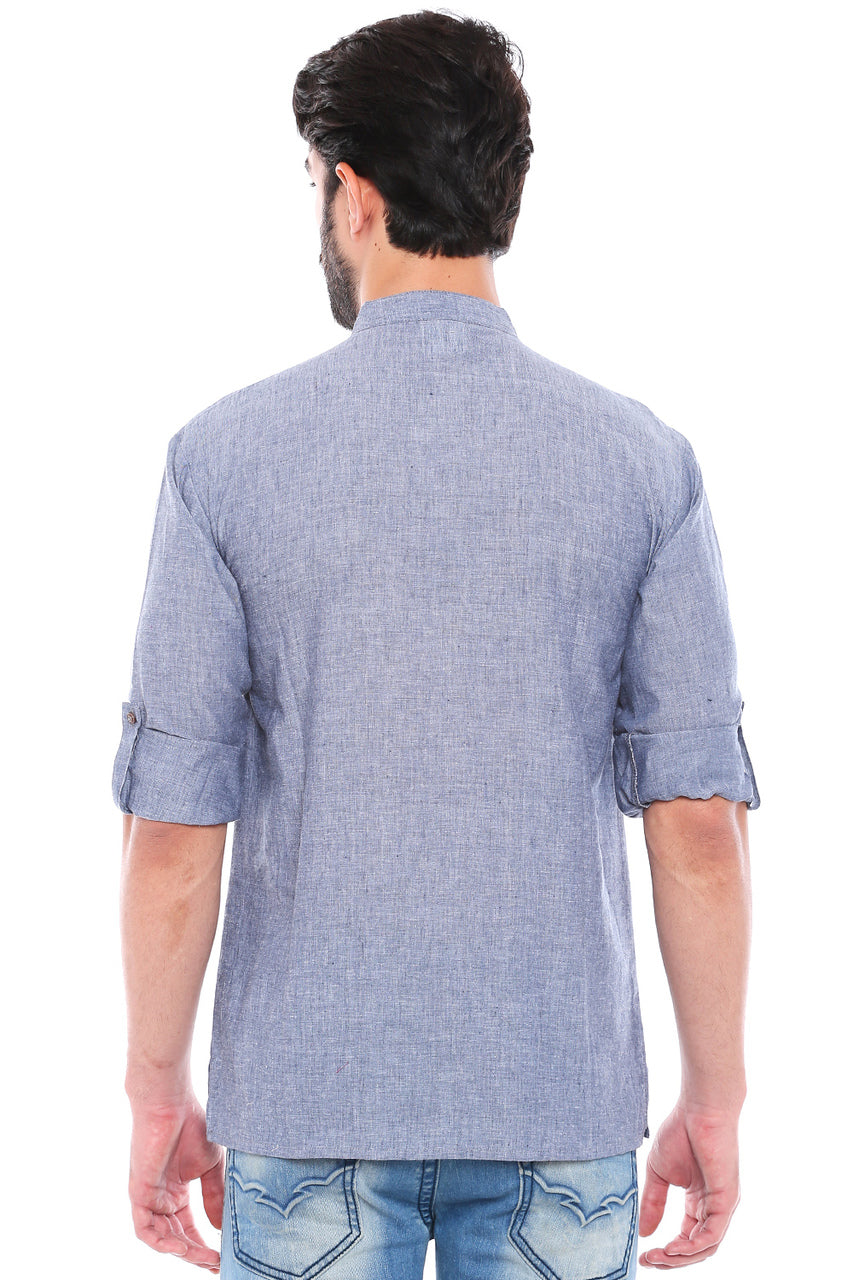 In-Sattva Men's Mandarin Collar Henley Style Short Fitted Kurta Tunic Grey