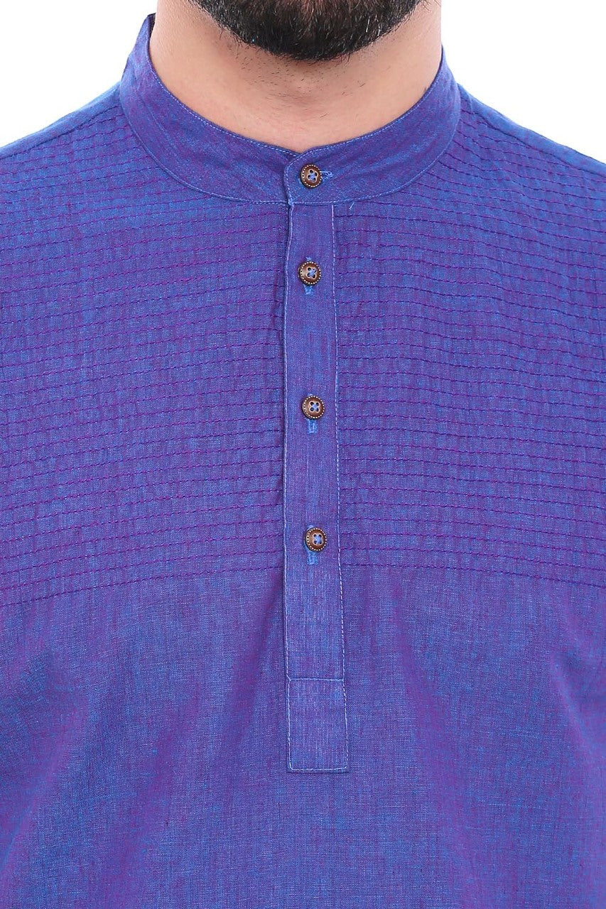 In-Sattva Men's Mandarin Collar Henley Style Short Fitted Kurta Tunic Blue