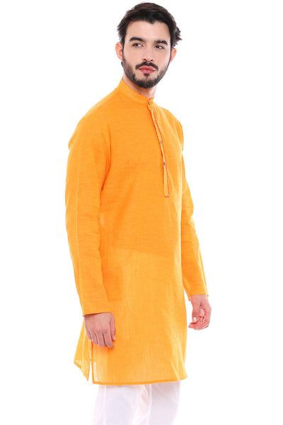 In-Sattva Men's Indian Classic Light Mustard Kurta Tunic with Banded Collar